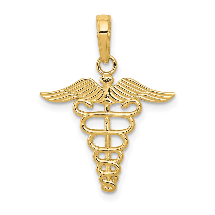 10K Yellow Gold Caduceus Pendant, Large