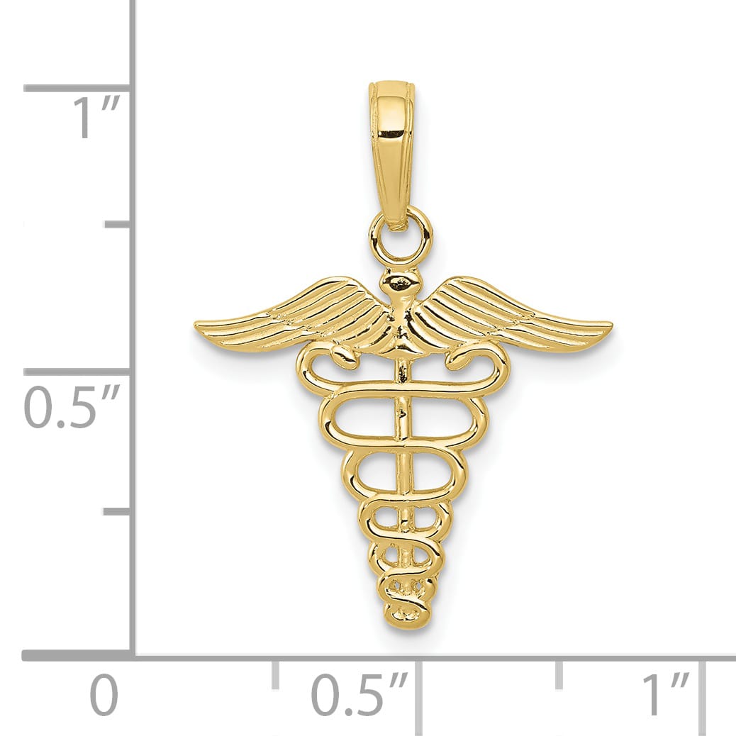 10K Yellow Gold Caduceus Pendant, Large