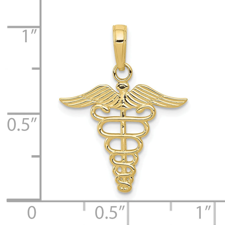 10K Yellow Gold Caduceus Pendant, Large