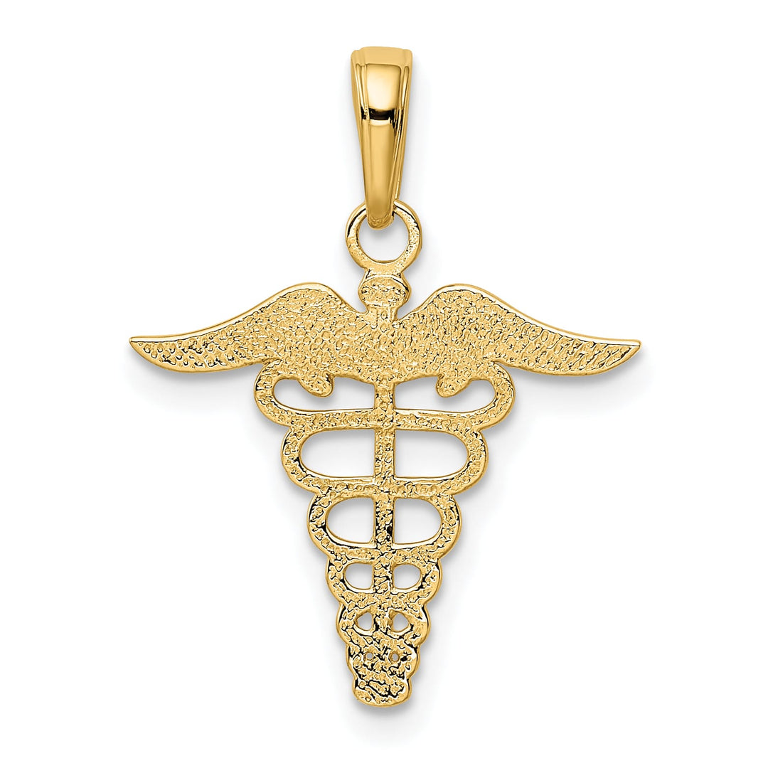 10K Yellow Gold Caduceus Pendant, Large
