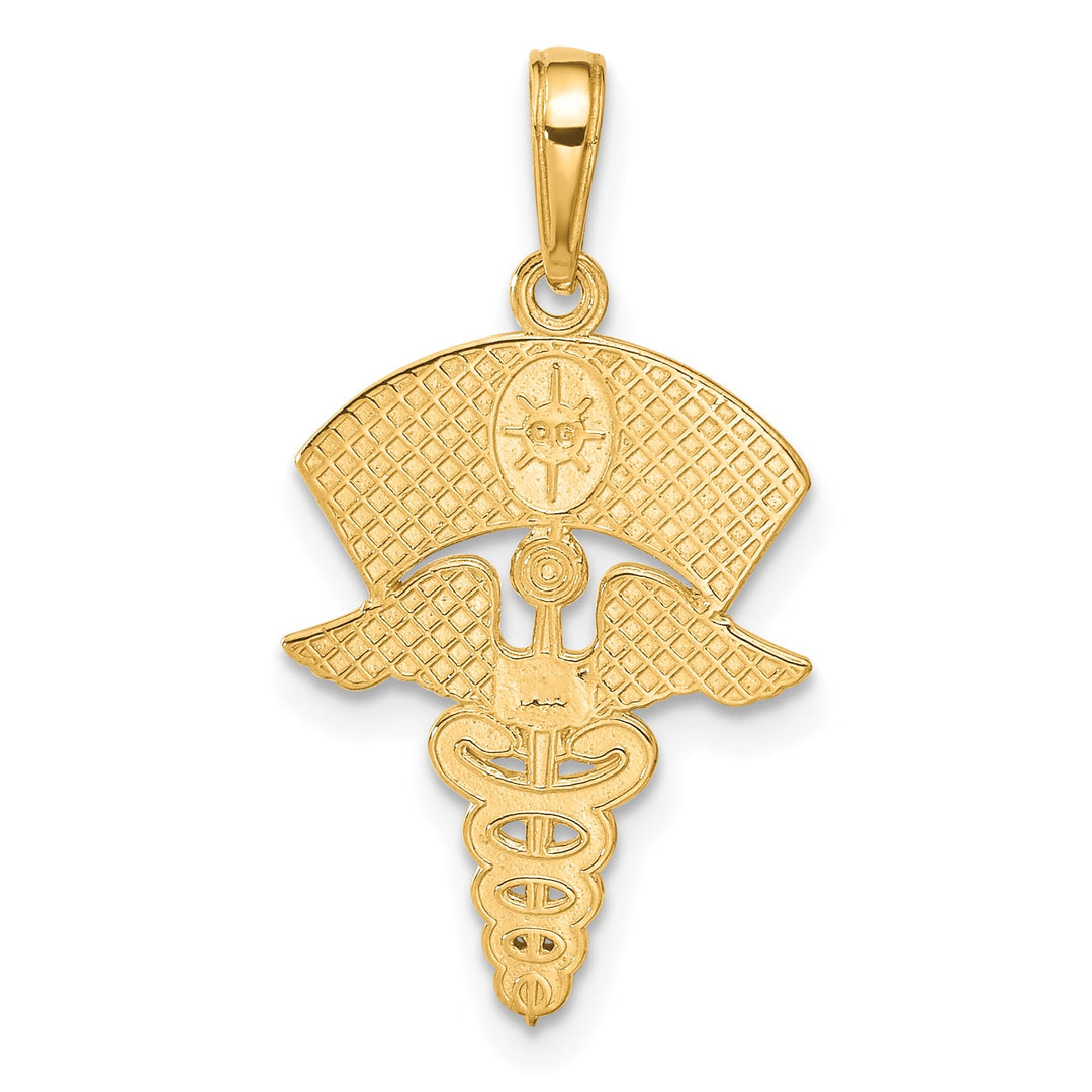 10K Yellow Gold Caduceus with Nurses Cap Pendant