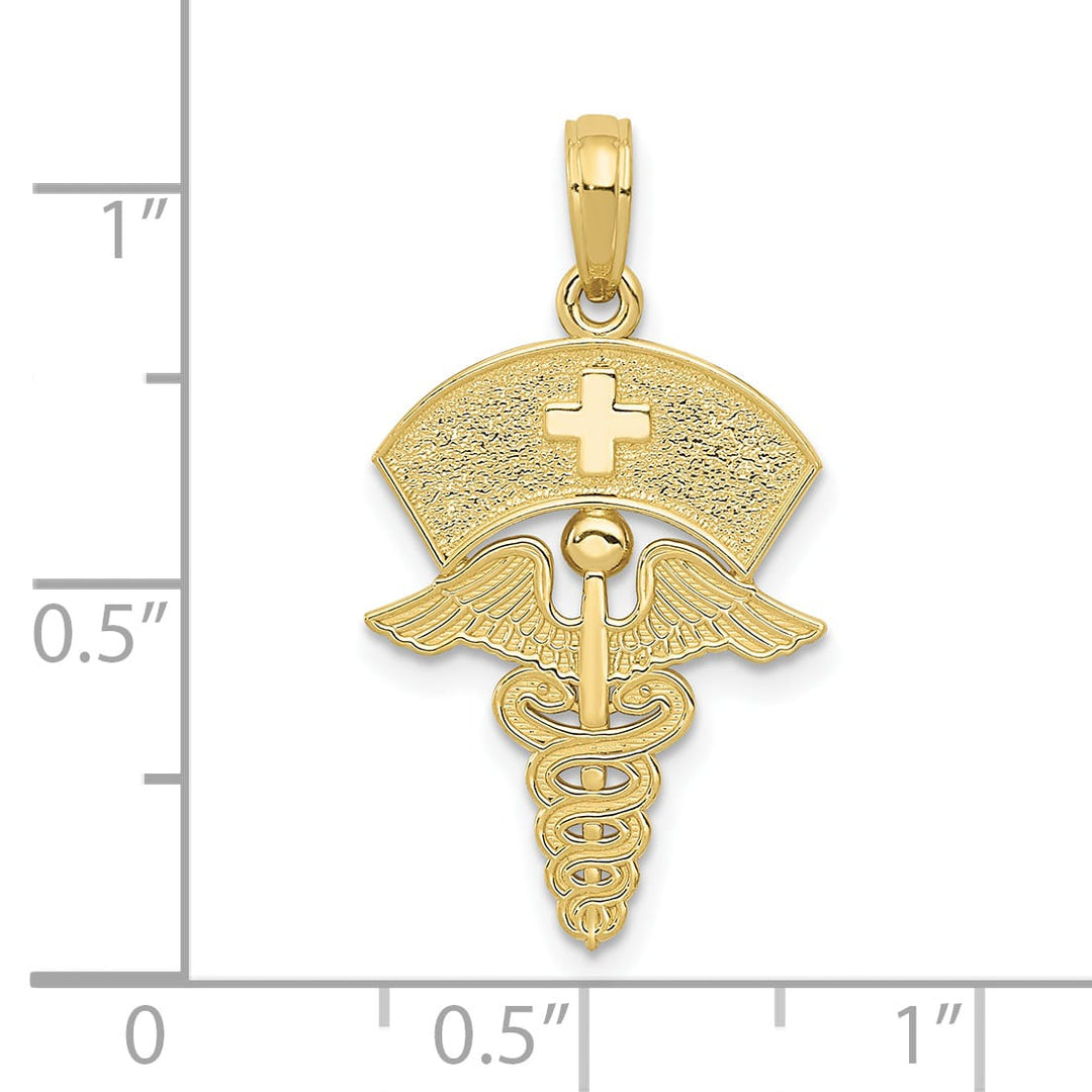 10K Yellow Gold Caduceus with Nurses Cap Pendant