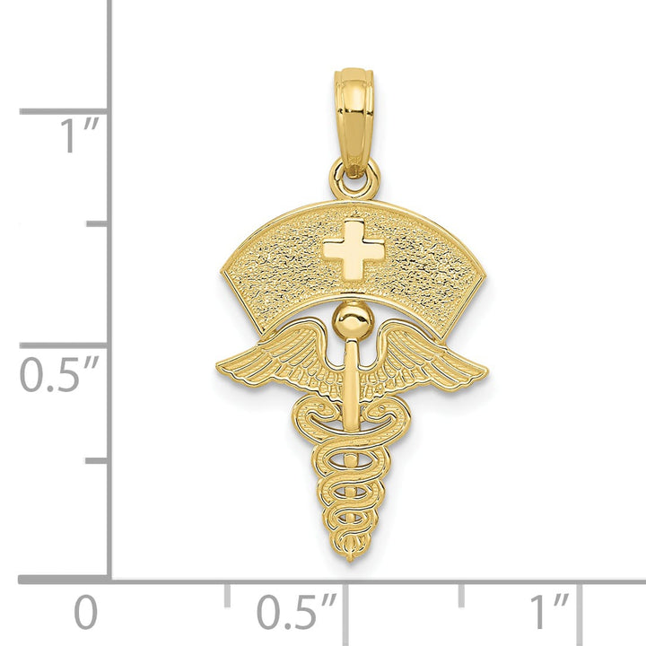 10K Yellow Gold Caduceus with Nurses Cap Pendant