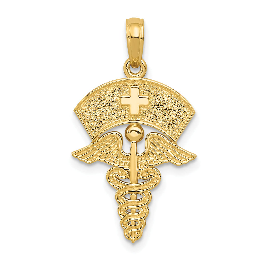 10K Yellow Gold Caduceus with Nurses Cap Pendant