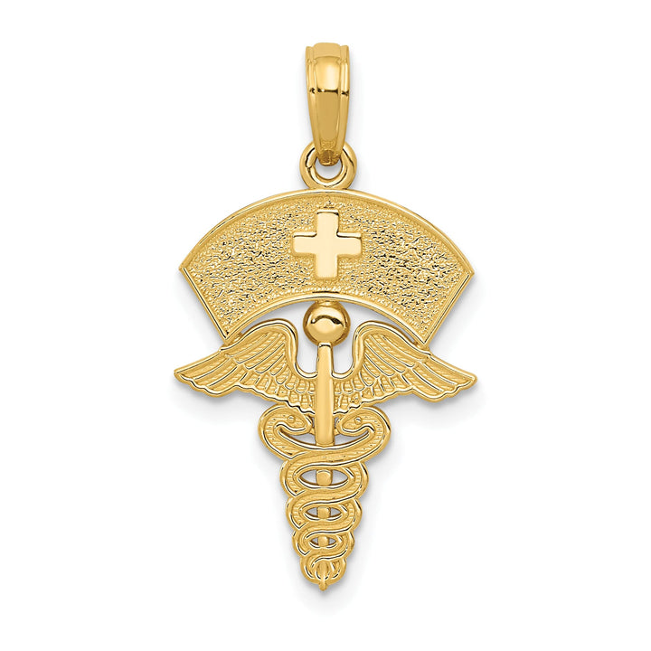 10K Yellow Gold Caduceus with Nurses Cap Pendant