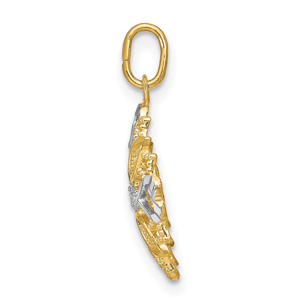 10K Yellow Gold Center Flower Cross and Heart Charm