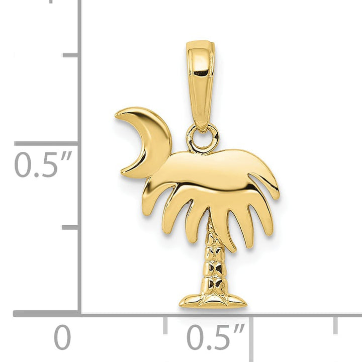 10K Yellow Gold Charleston Palm Tree with Moon Pendant
