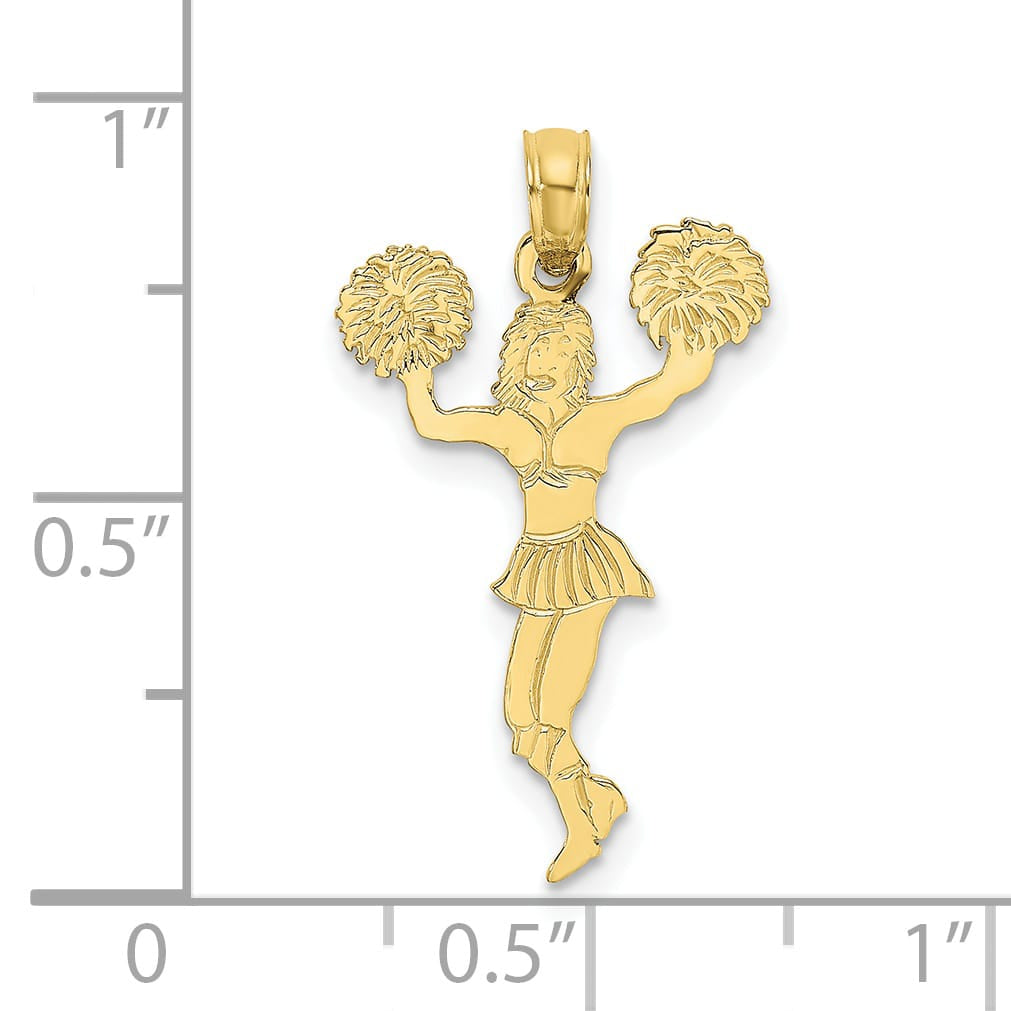 10K Yellow Gold Cheerleader with Pom-Poms Pendant, Large