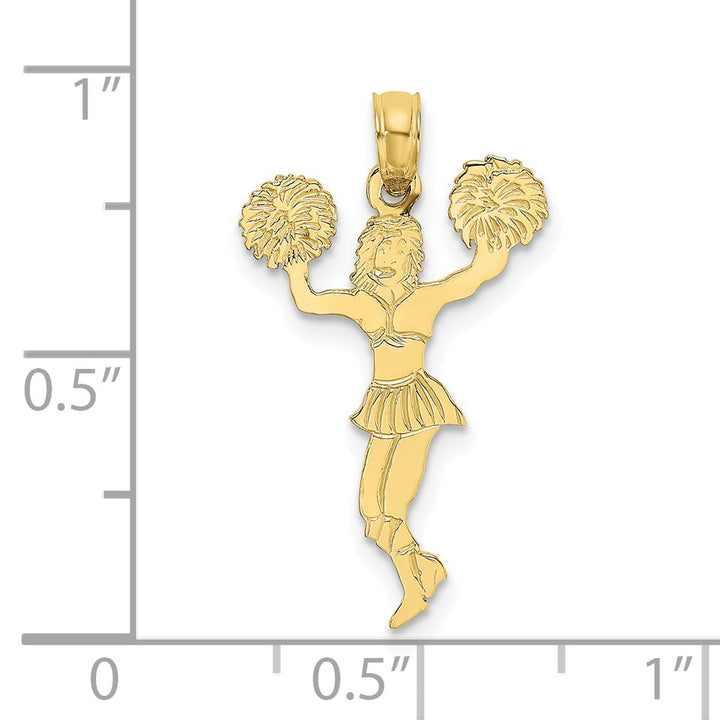 10K Yellow Gold Cheerleader with Pom-Poms Pendant, Large
