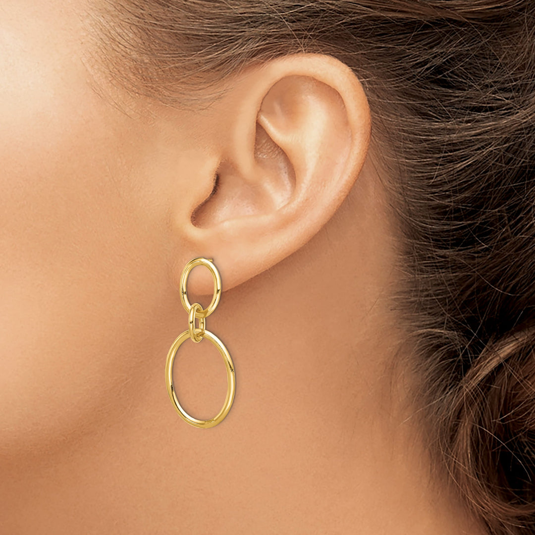 10k Yellow Gold Circles Dangle Post Earrings