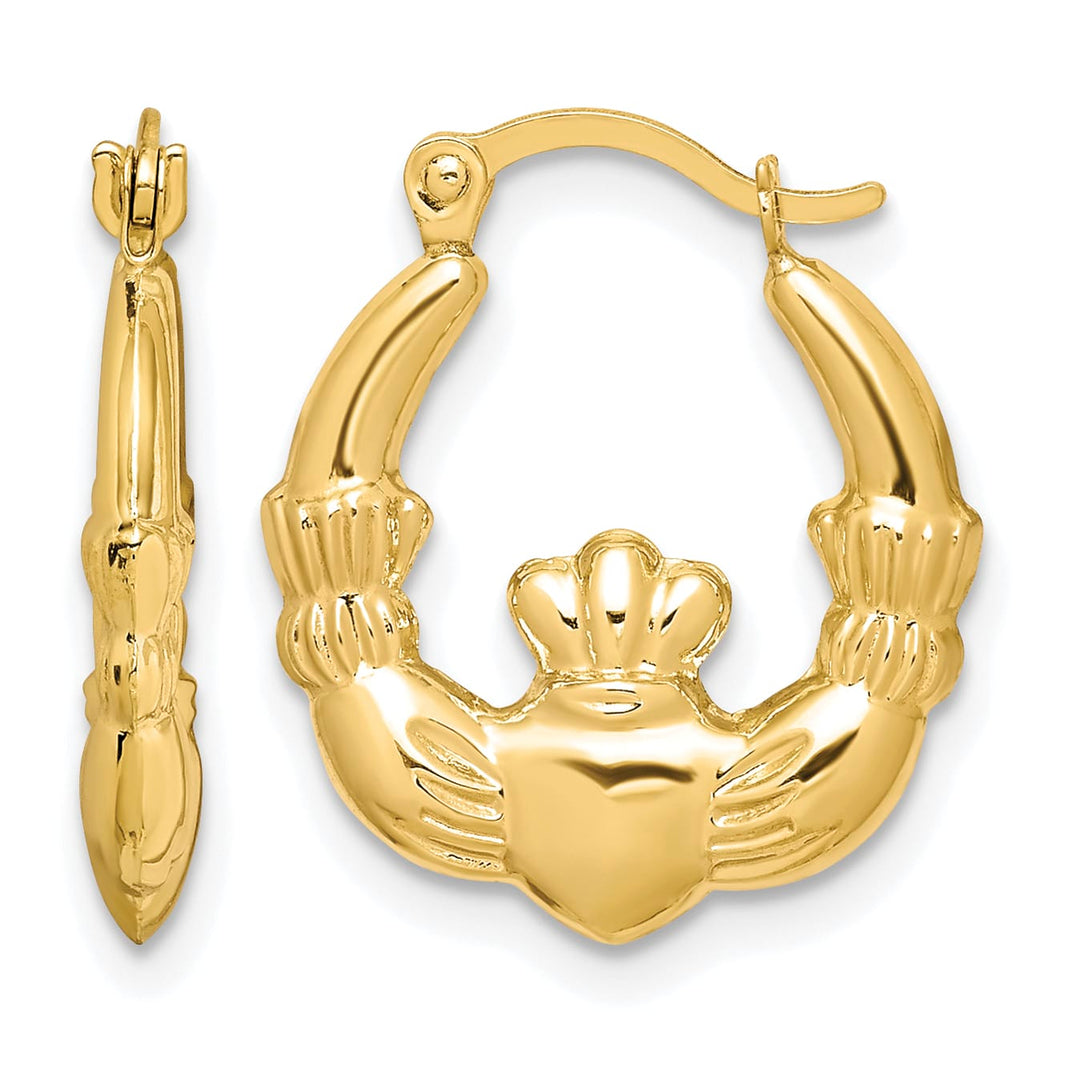 10k Yellow Gold Claddagh Hollow Hoop Earrings