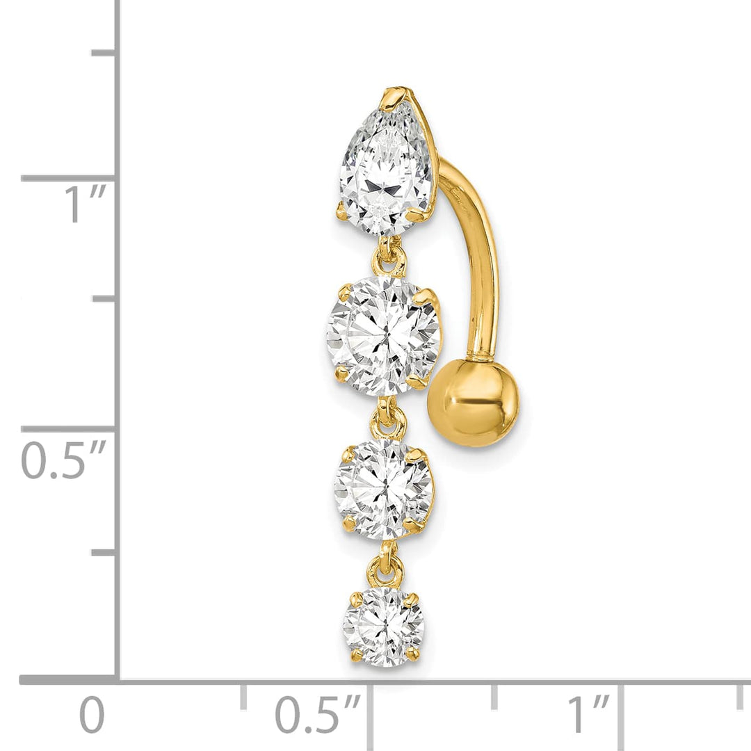 10k Yellow Gold Clear CZ 4-Stone Belly Dangle