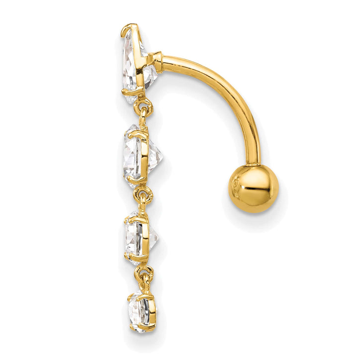 10k Yellow Gold Clear CZ 4-Stone Belly Dangle