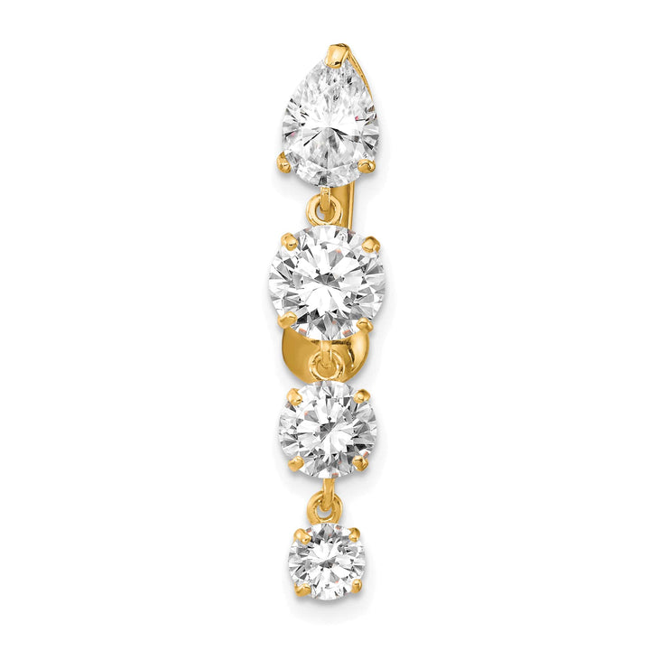 10k Yellow Gold Clear CZ 4-Stone Belly Dangle