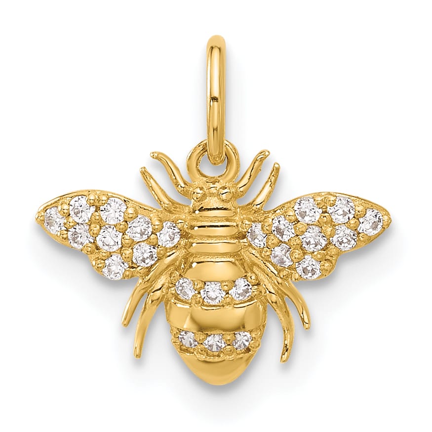 10K Yellow Gold Clear CZ Bee Charm