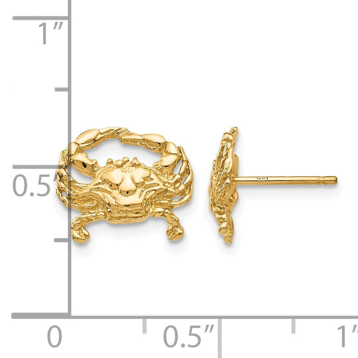 10k Yellow Gold Crab Post Earrings, 10mm