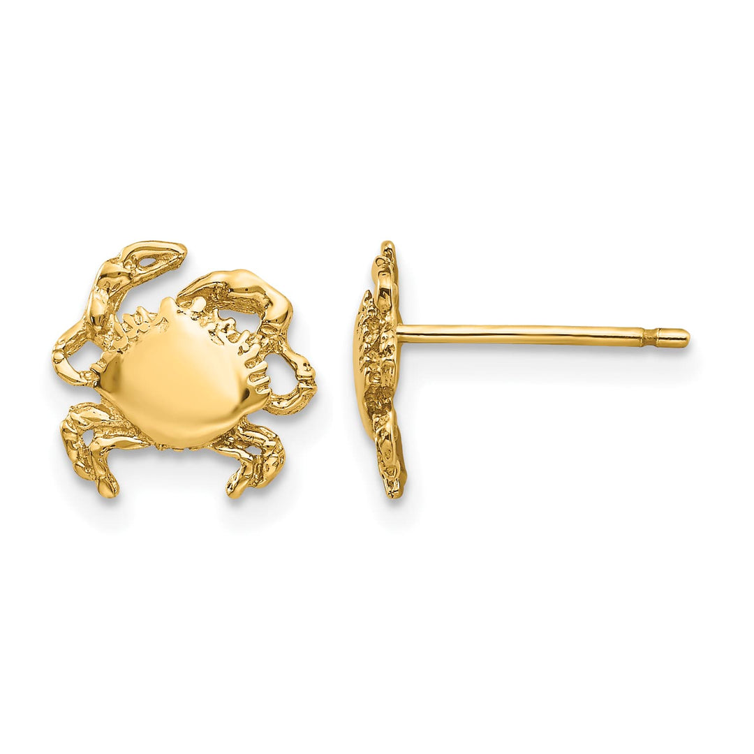 10k Yellow Gold Crab Post Earrings, 9mm