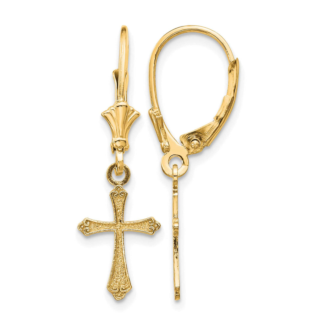 10k Yellow Gold Cross Dangle Leverback Earrings, 29.62mm