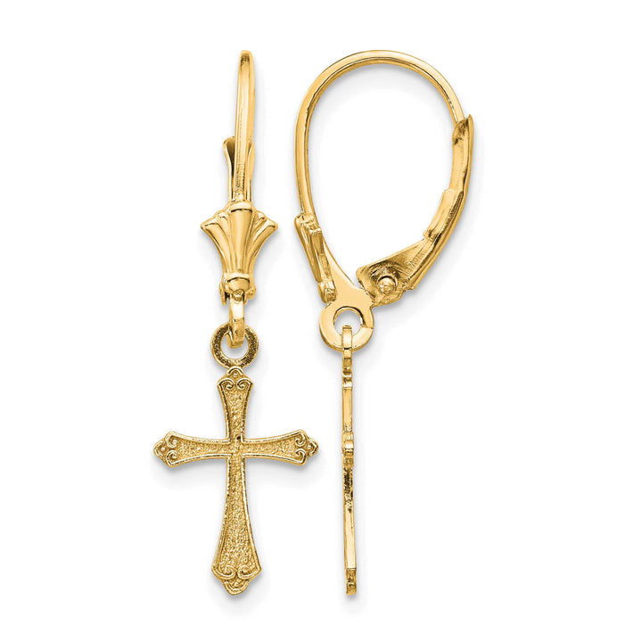 10k Yellow Gold Cross Dangle Leverback Earrings, 29.62mm