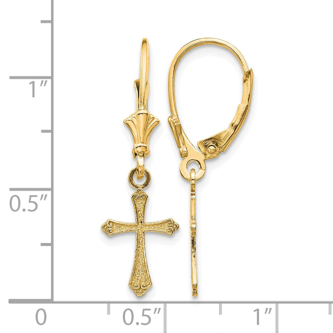 10k Yellow Gold Cross Dangle Leverback Earrings, 29.62mm