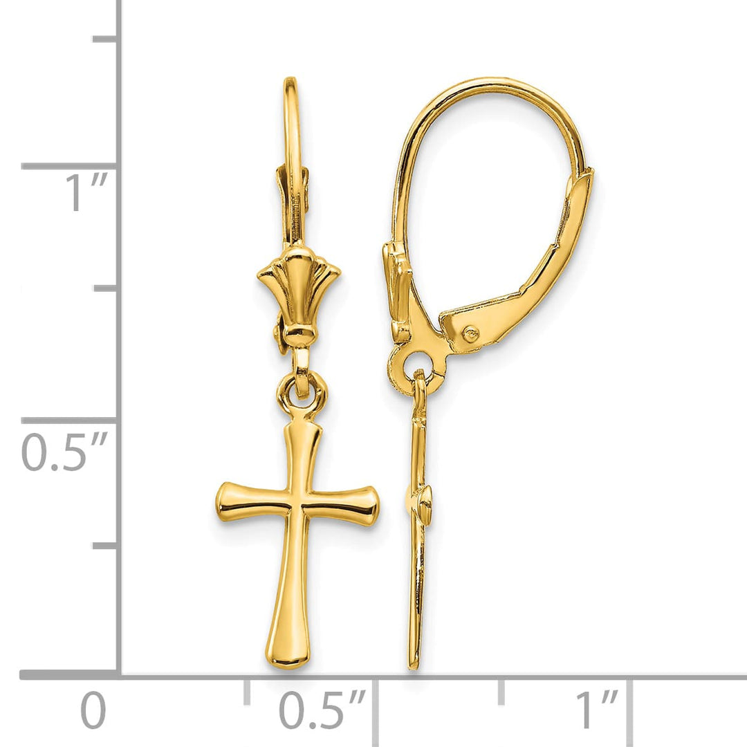 10k Yellow Gold Cross Dangle Leverback Earrings, 29.75mm