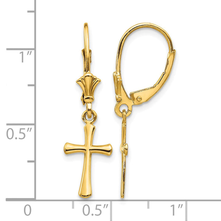 10k Yellow Gold Cross Dangle Leverback Earrings, 29.75mm