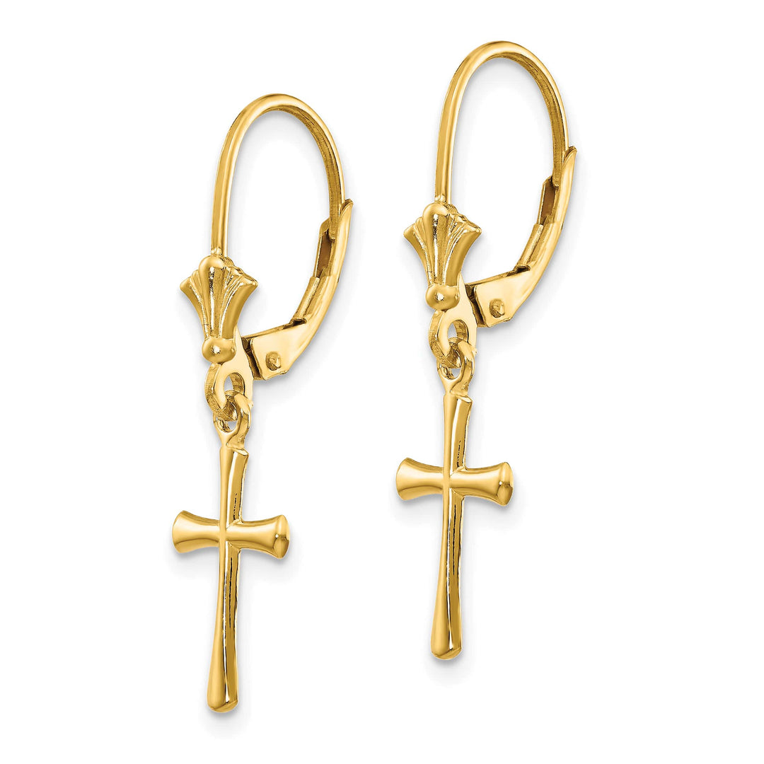 10k Yellow Gold Cross Dangle Leverback Earrings, 29.75mm