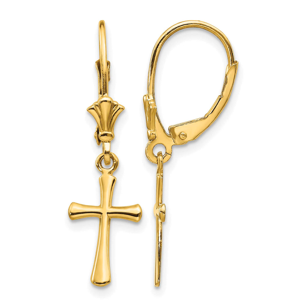 10k Yellow Gold Cross Dangle Leverback Earrings, 29.75mm