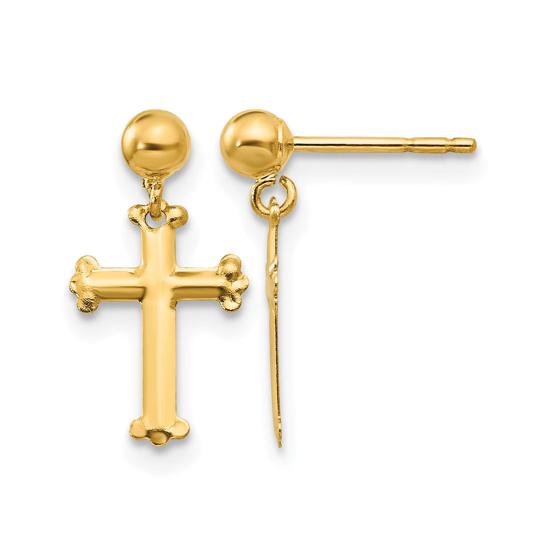 10k Yellow Gold Cross Dangle Post Earrings