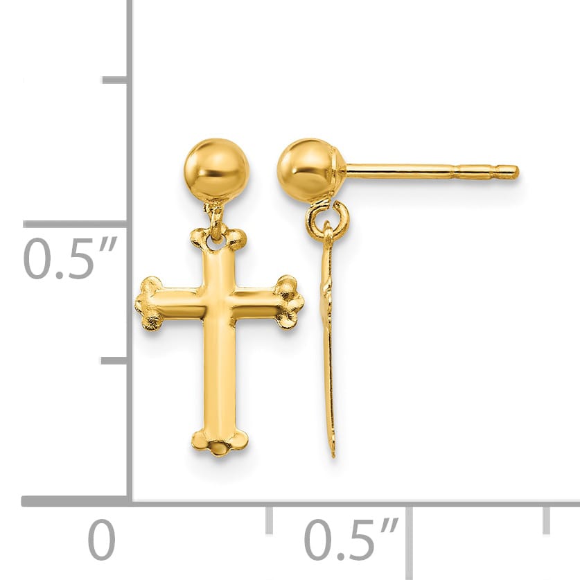 10k Yellow Gold Cross Dangle Post Earrings