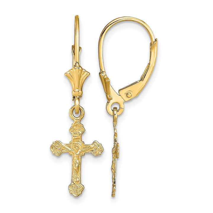 10k Yellow Gold Crucifix Dangle Leverback Earrings