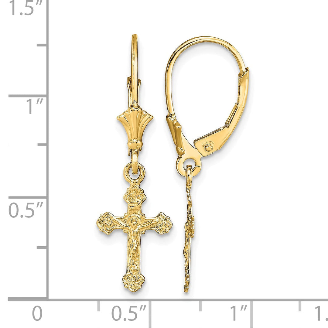 10k Yellow Gold Crucifix Dangle Leverback Earrings