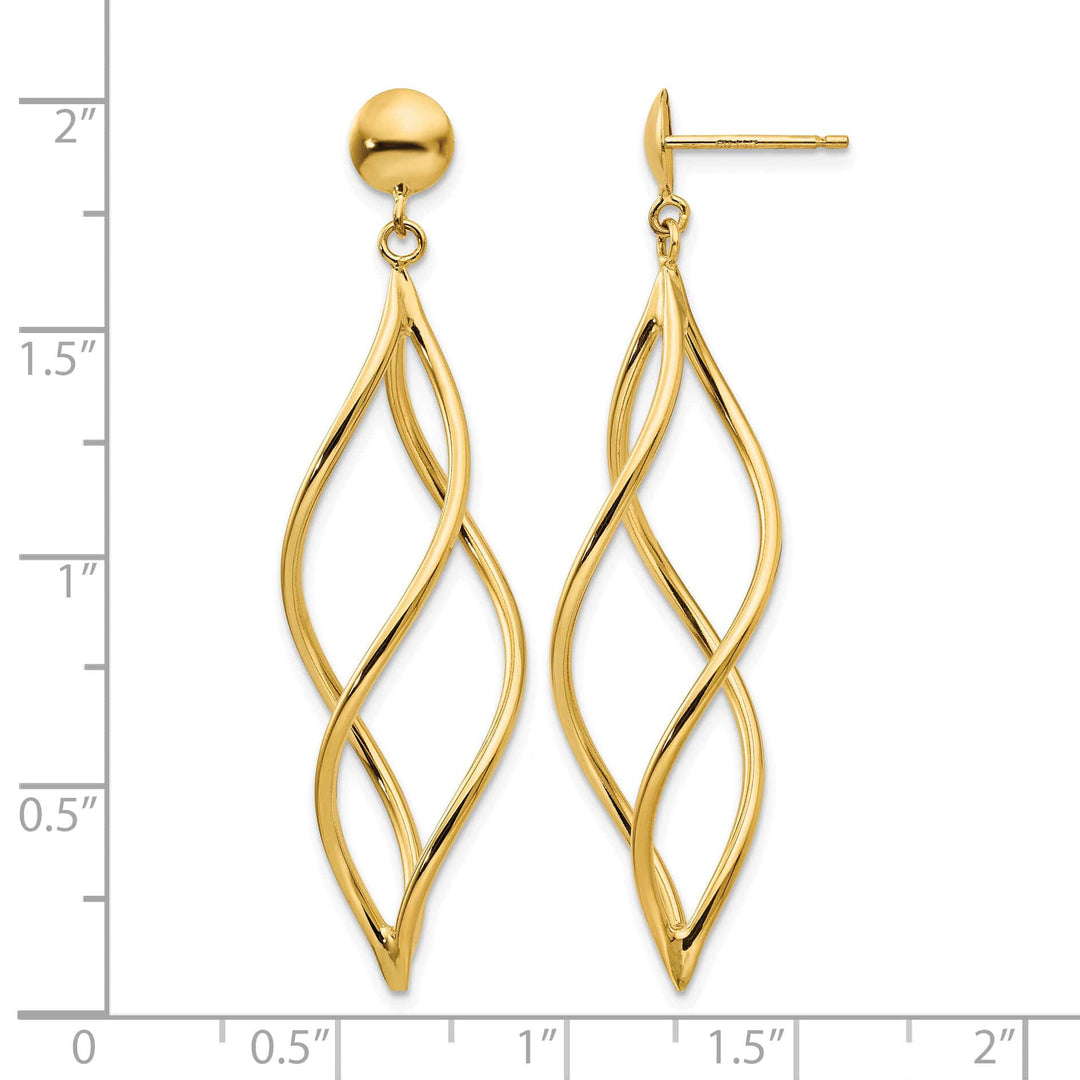 10k Yellow Gold Curved Twisted Tube Dangle Post Earrings