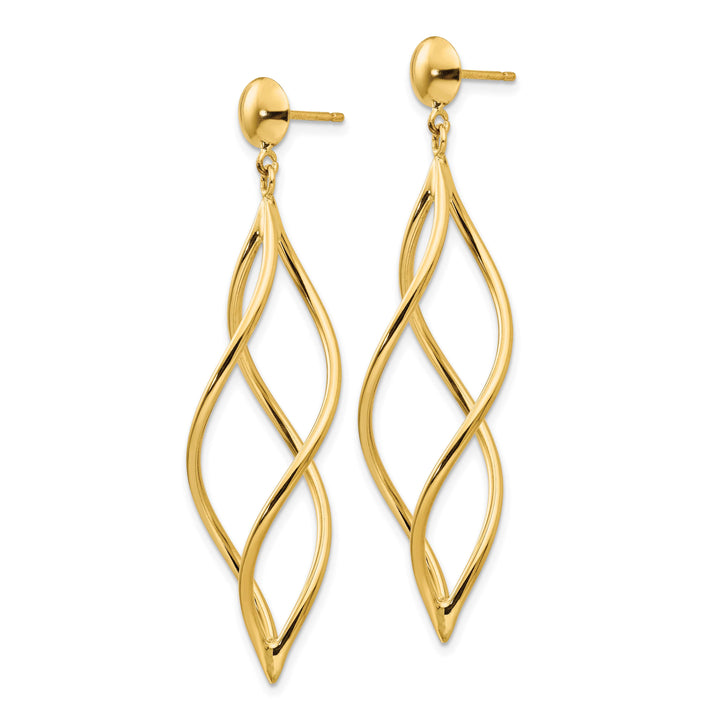 10k Yellow Gold Curved Twisted Tube Dangle Post Earrings
