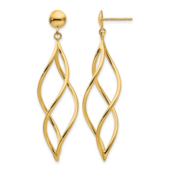 10k Yellow Gold Curved Twisted Tube Dangle Post Earrings