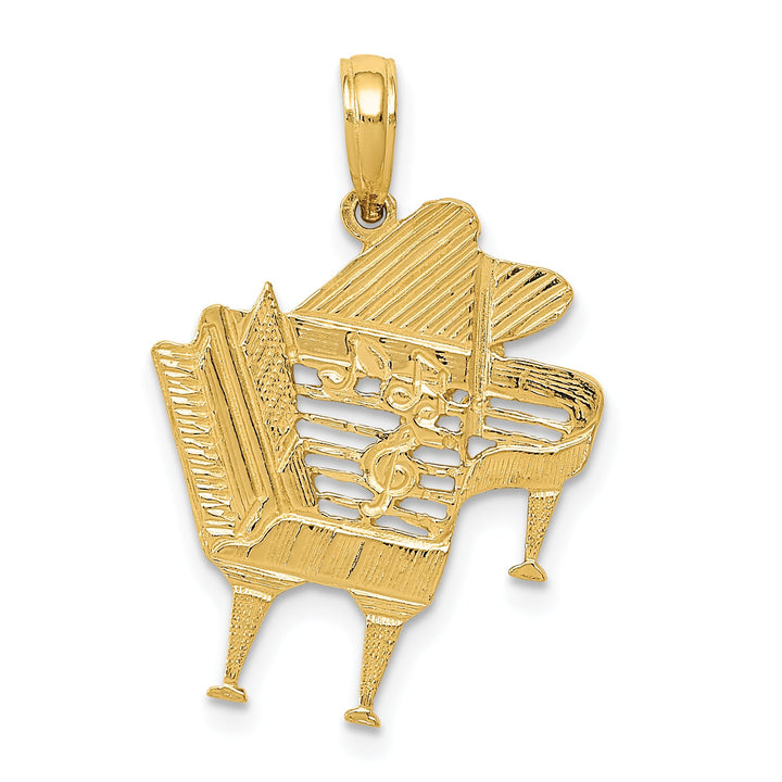 10K Yellow Gold Cut-out Grand Piano with Notes Pendant