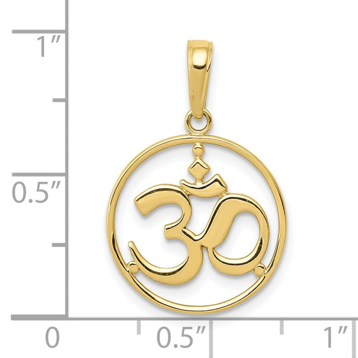 10K Yellow Gold Cut-out Medium Round Frame Yoga Om Symbol Pendant