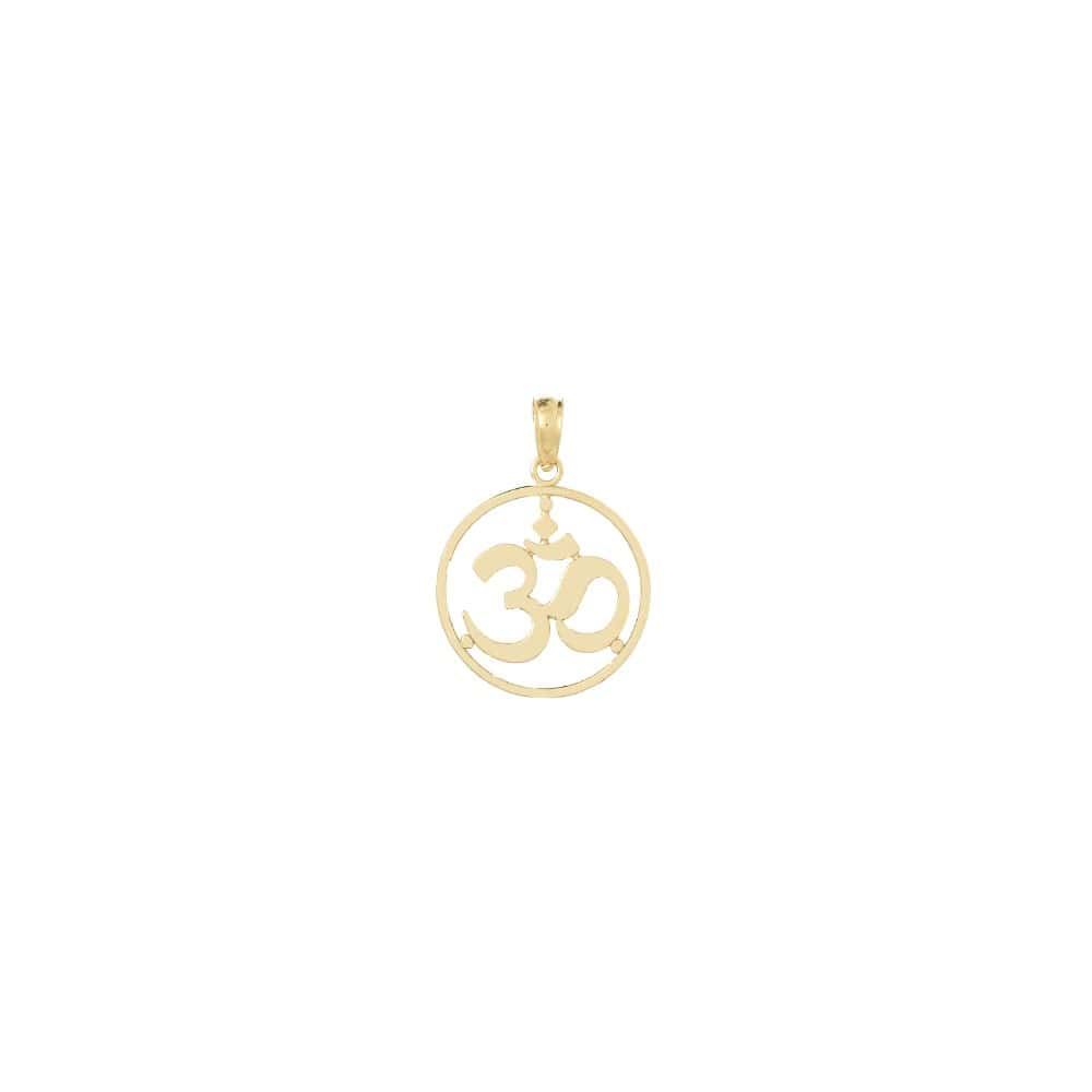 10K Yellow Gold Cut-out Medium Round Frame Yoga Om Symbol Pendant