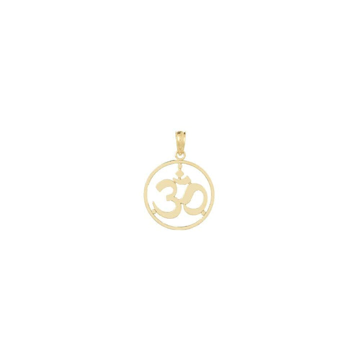 10K Yellow Gold Cut-out Medium Round Frame Yoga Om Symbol Pendant