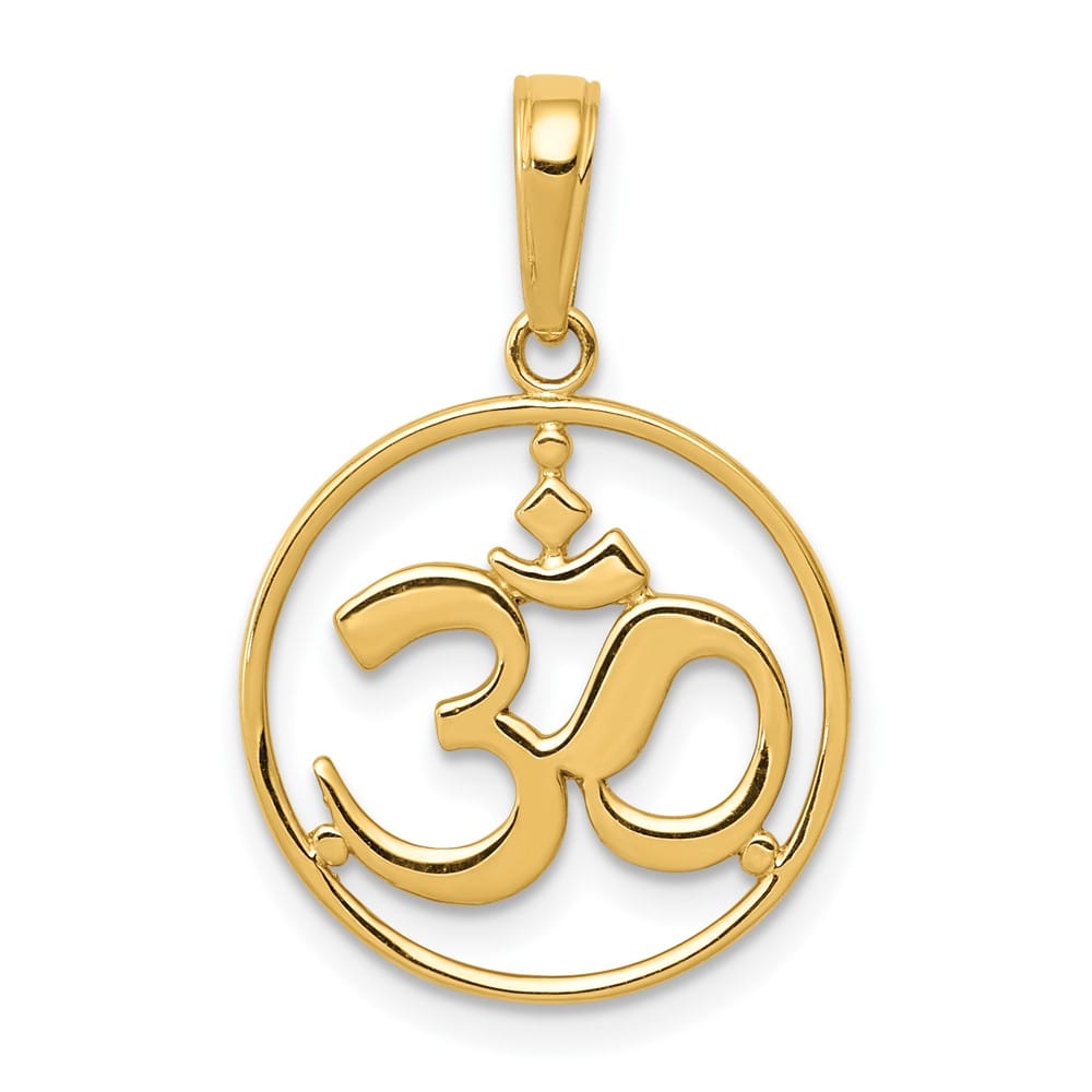 10K Yellow Gold Cut-out Medium Round Frame Yoga Om Symbol Pendant