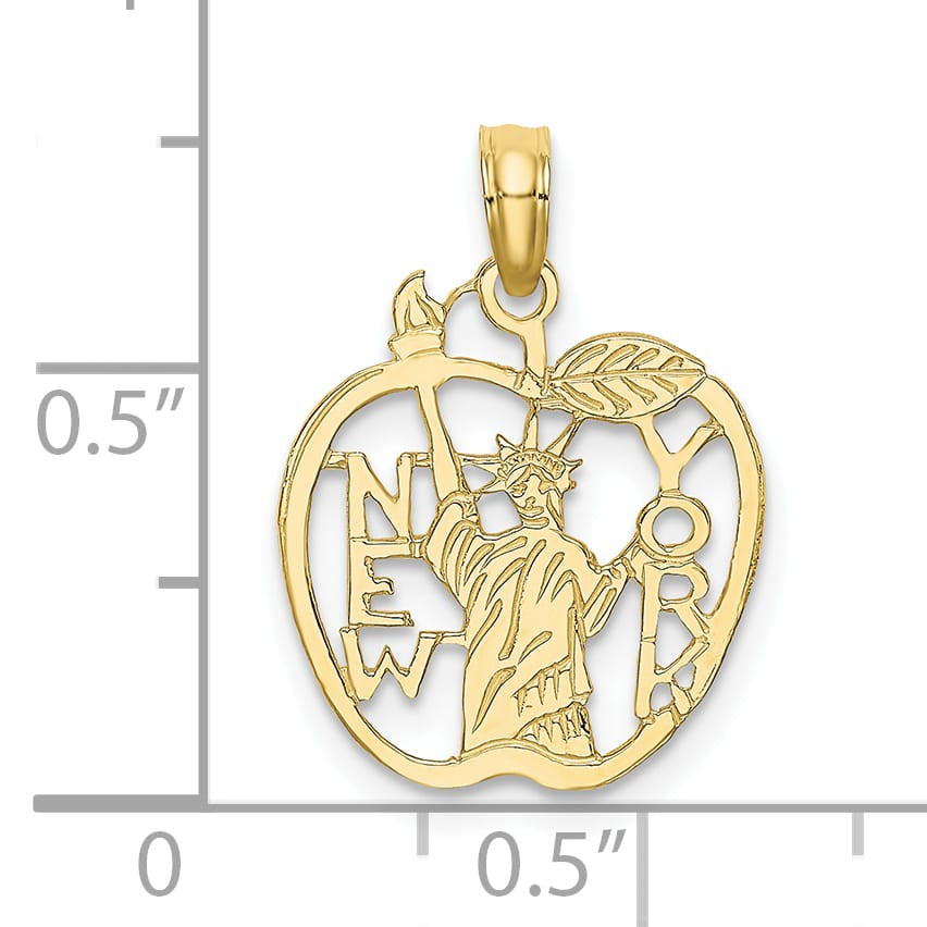 10K Yellow Gold Cut-out New York with Statue of Liberty in Apple Charm