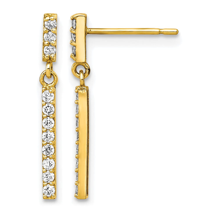 10k Yellow Gold CZ Bar Dangle Post Earrings