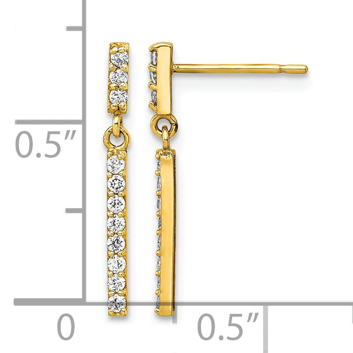 10k Yellow Gold CZ Bar Dangle Post Earrings