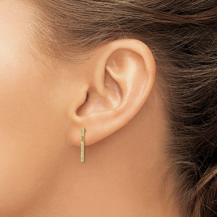 10k Yellow Gold CZ Bar Dangle Post Earrings
