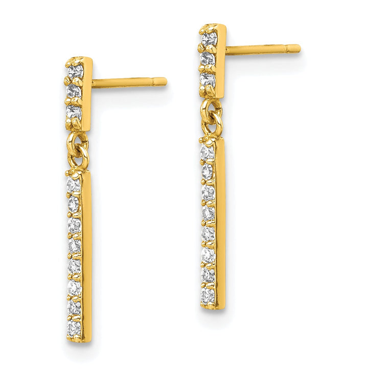 10k Yellow Gold CZ Bar Dangle Post Earrings
