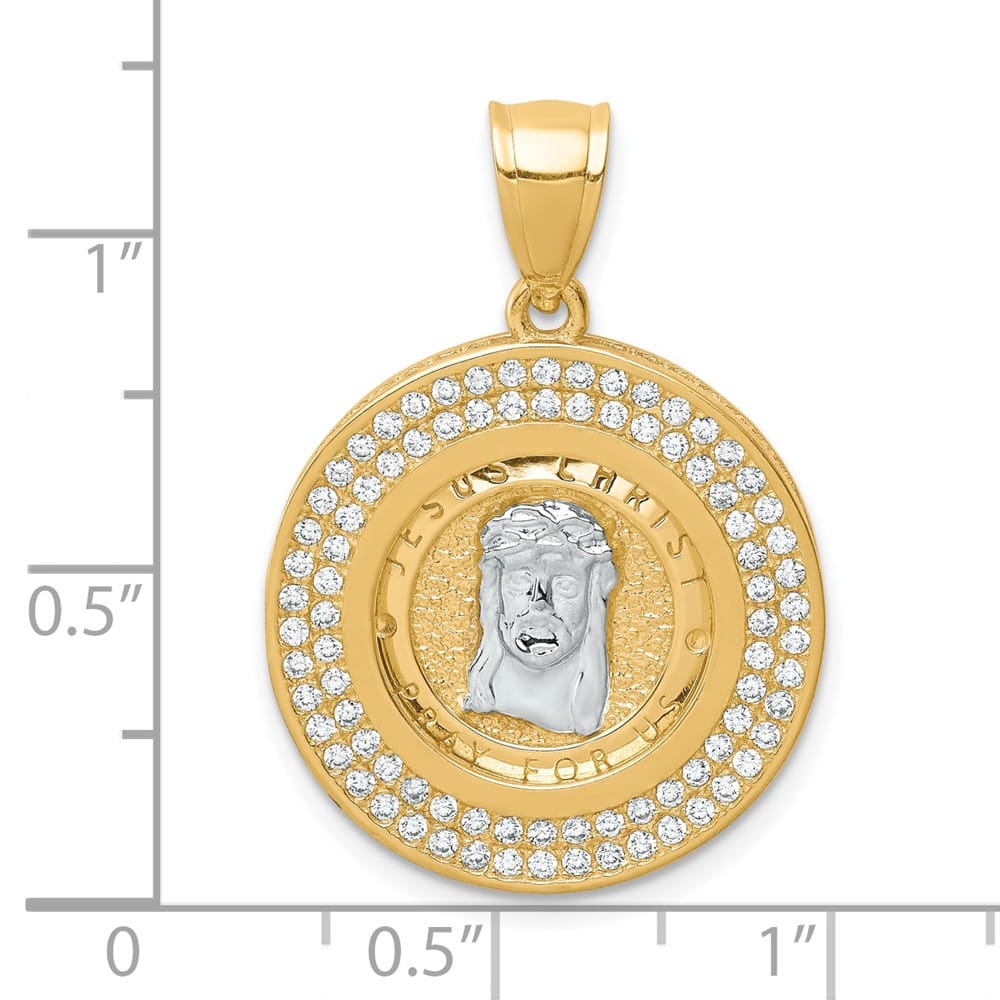 10K Yellow Gold CZ Channel Edge Pave Jesus Face Medal