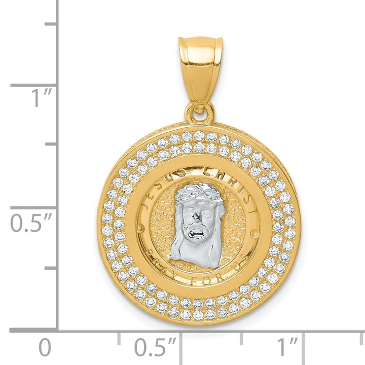 10K Yellow Gold CZ Channel Edge Pave Jesus Face Medal