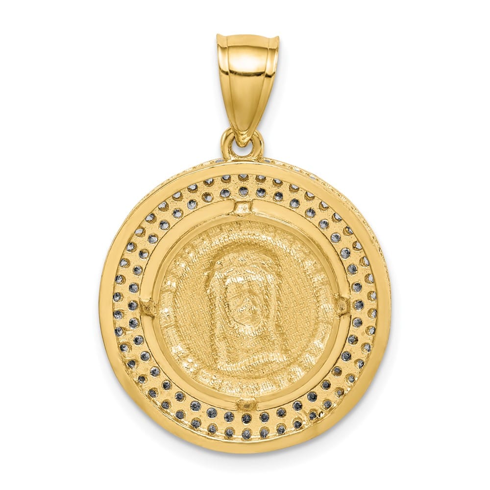 10K Yellow Gold CZ Channel Edge Pave Jesus Face Medal
