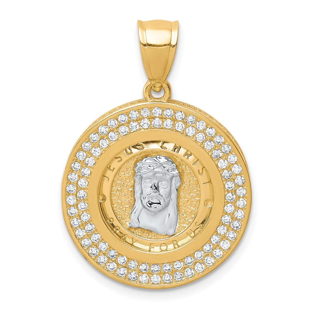 10K Yellow Gold CZ Channel Edge Pave Jesus Face Medal