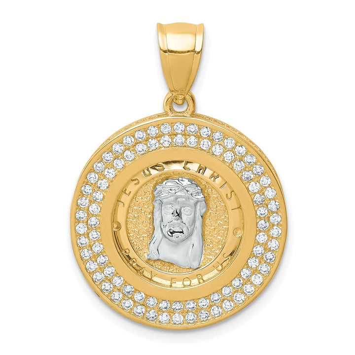 10K Yellow Gold CZ Channel Edge Pave Jesus Face Medal